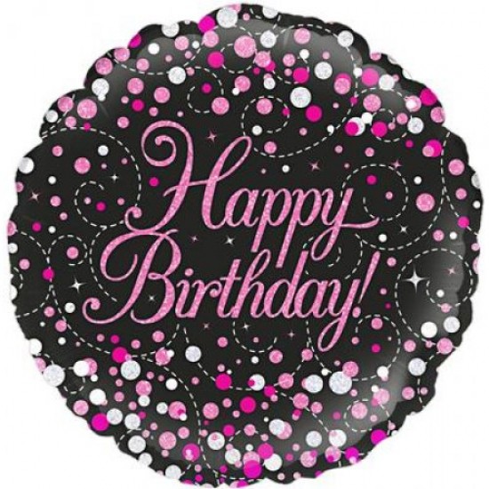 Sparkling Fizz Birthday Black & Pink 18"