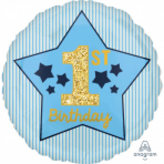 1st Birthday Boy Blue & Gold Standard Foil Balloons S40 - 5 PC