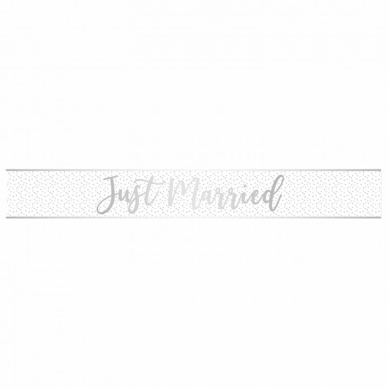 Just Married Silver Script Foil Banners 2.7m - 12 PC