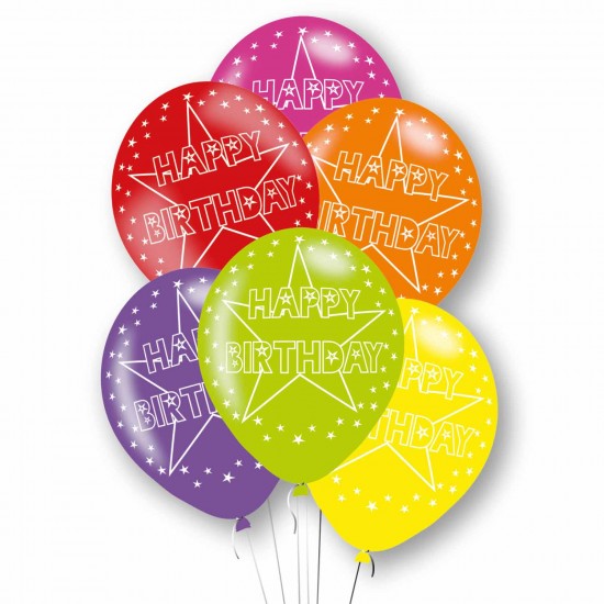 Happy Birthday Primary Mix Latex Balloons 11"/27.5cm - 10 PKG/6