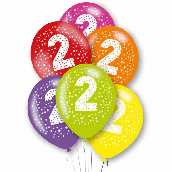 Age 2 Primary Mix Latex Balloons 11"/27.5cm - 10 PKG/6