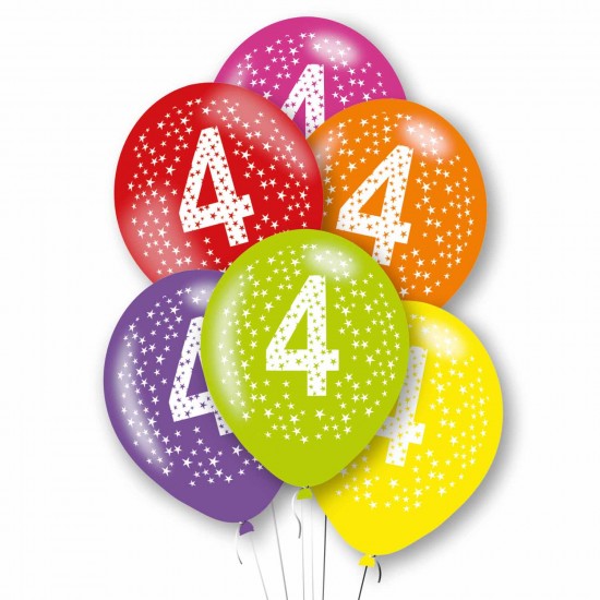 Age 4 Primary Mix Latex Balloons 11"/27.5cm - 10 PKG/6