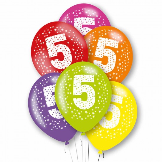 Age 5 Primary Mix Latex Balloons 11"/27.5cm - 10 PKG/6