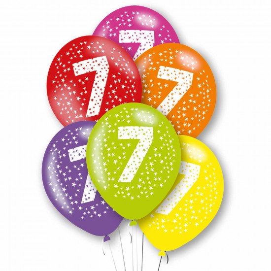 Age 7 Primary Mix Latex Balloons 11"/27.5cm - 10 PKG/6