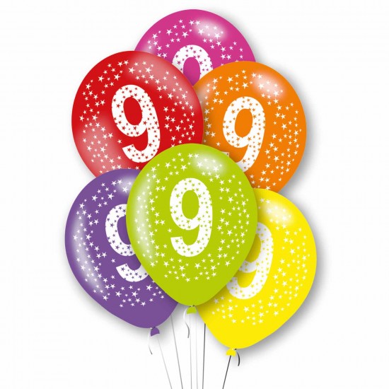 Age 9 Primary Mix Latex Balloons 11"/27.5cm - 10 PKG/6