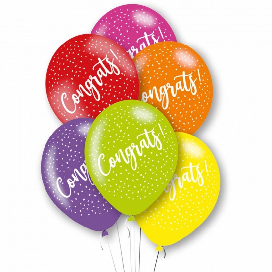 Congrats Primary Mix Latex Balloons 11"/27.5cm - 10 PKG/6