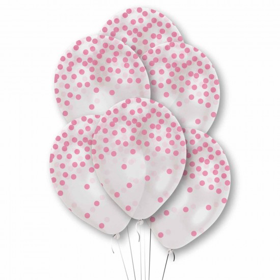 Pink Printed Confetti Clear Latex Balloons 11"/27.5cm - 10 PKG/6