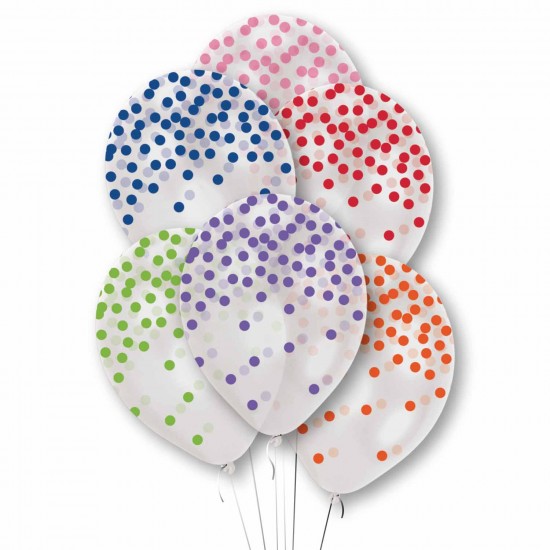 Rainbow Printed Confetti Clear Latex Balloons 11"/27.5cm - 10 PKG/6