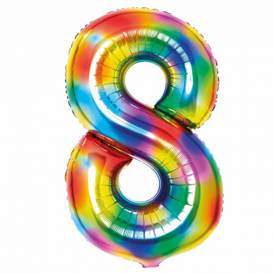 Number 8 Pastel Rainbow SuperShape Foil Balloons 20"/53 cm w x 32"/83cm h