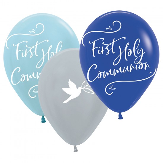 Blue First Holy Communion 11"/27.5cm Latex Balloons - 6 PKG/6