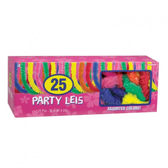 BOX OF ASSORTED POLY LEIS 25CT